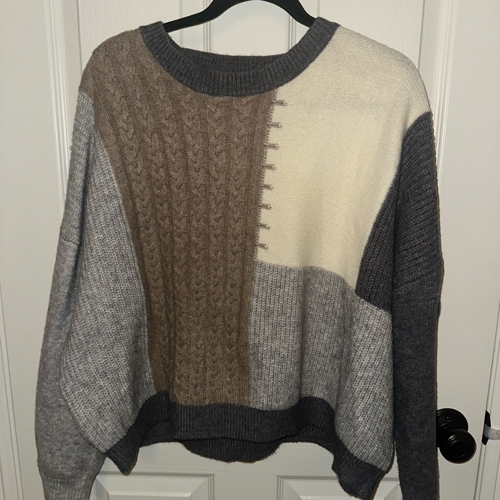 Colorblock Cable Knit Sweater